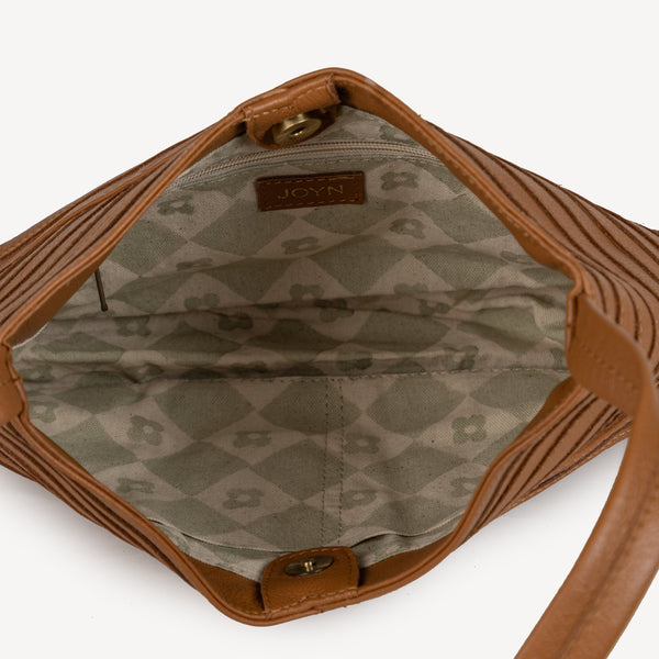 Leather Crisscross Handbag - Camel