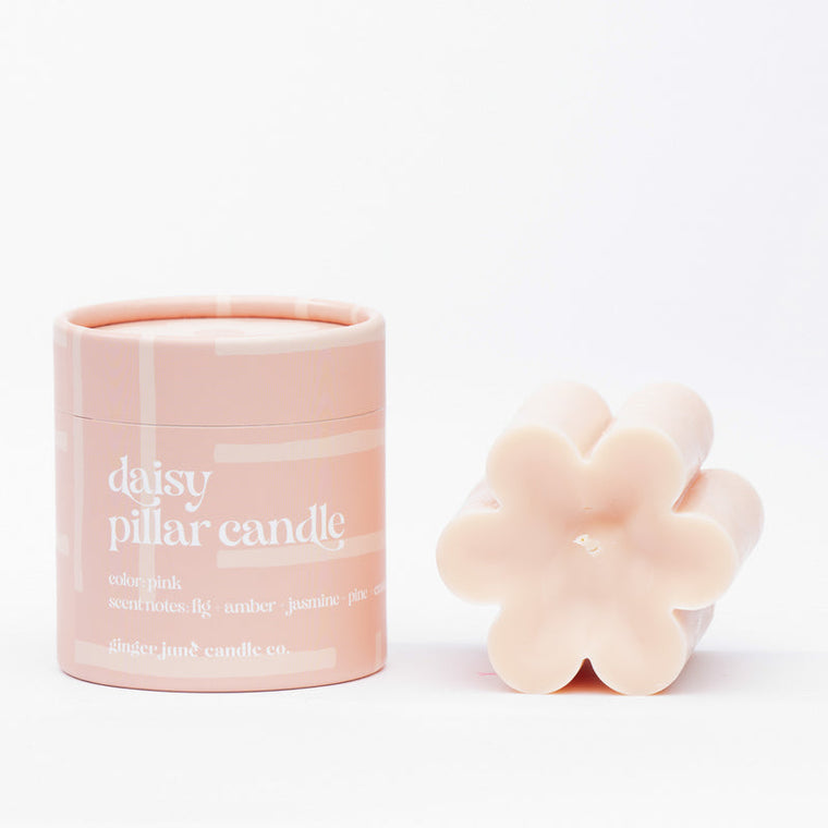 Pink Daisy Pillar Soy Candle