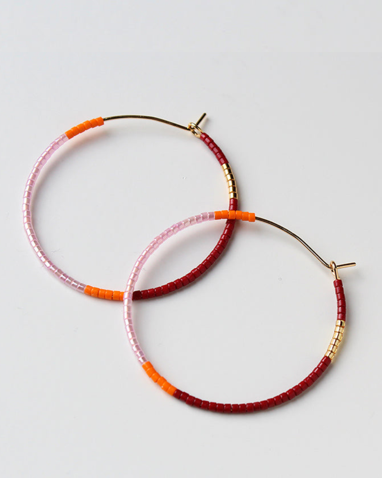 Orchid Guatemalan Beaded Hoops- 3