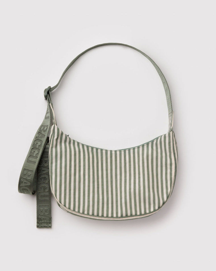 Small BAGGU Crescent Bag- Sage Stripe