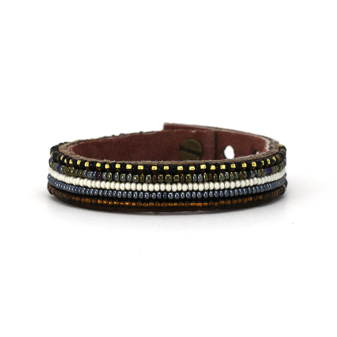 Beaded Leather Cuff Bracelets- Neutral Stripe