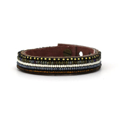 Beaded Leather Cuff Bracelets- Neutral Stripe
