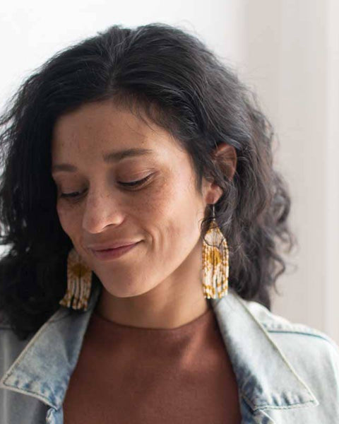 Beaded Fringe Earrings- Bright Sun