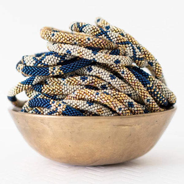 Blue + Gold Roll-on Nepali Bracelets - Redemption Market