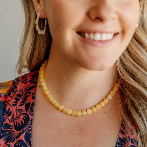 You will fall in love with this handcrafted yellow calcite beaded neckla...