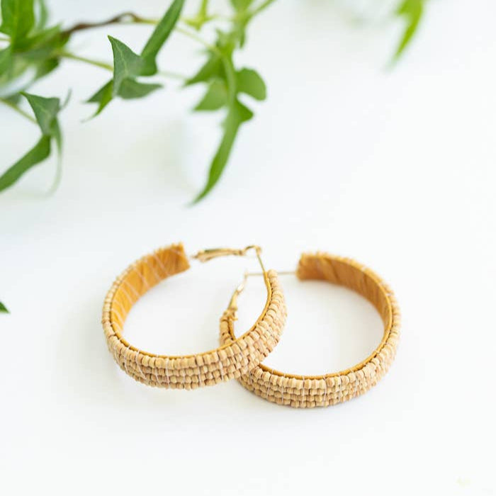 Natural Bead Hoop Earrings