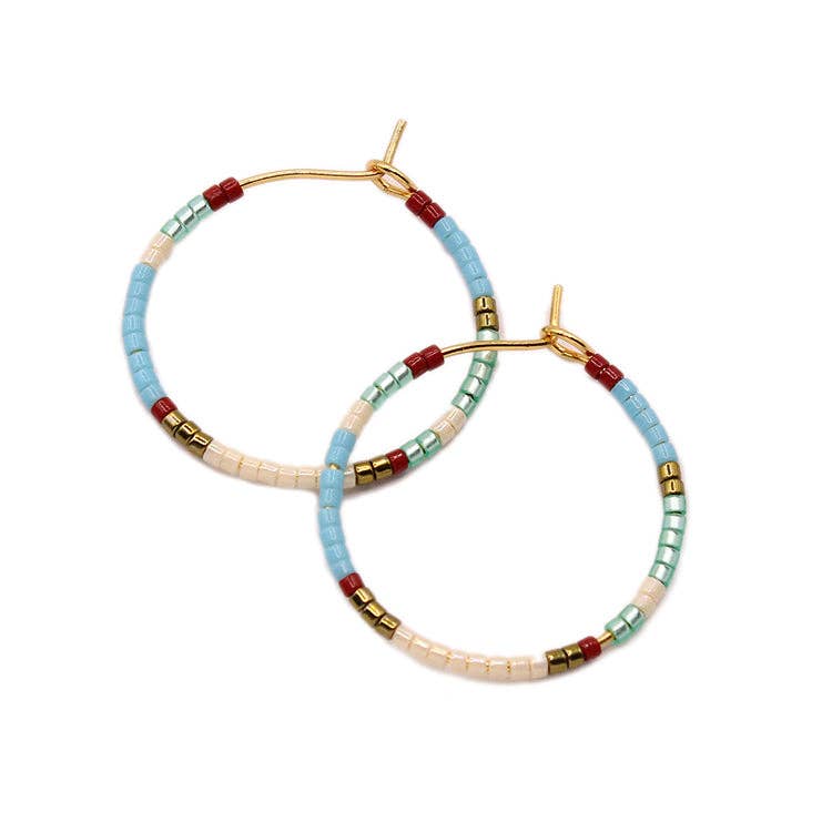 Turquoise Beaded Hoop Earrings- Small