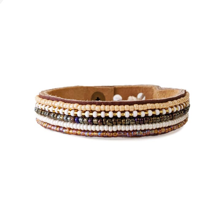 Light Naturals Beaded Leather Cuffs