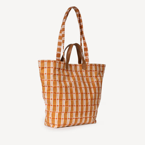 Block Print Carryall Tote- Ember Plaid