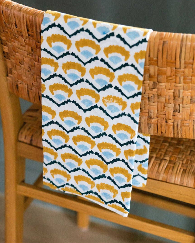 Block Print Tea Towel - Mustard Poppy