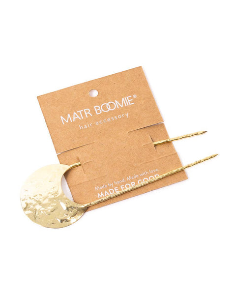 Hammered Crescent Gold Hair Pin
