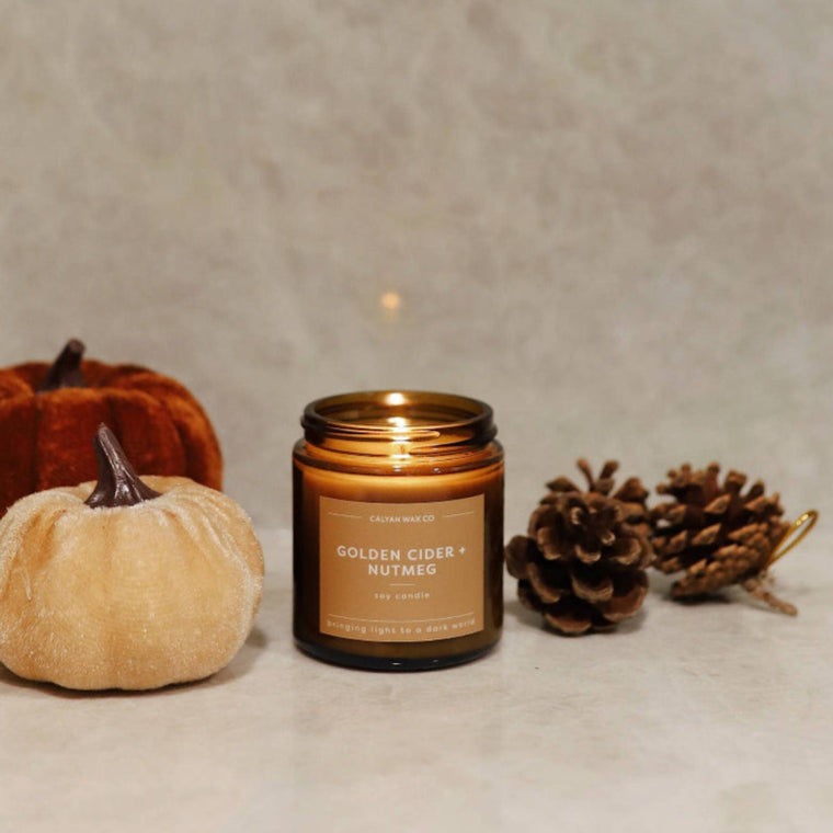 Golden Cider + Nutmeg - Mini Amber Jar Soy Candle