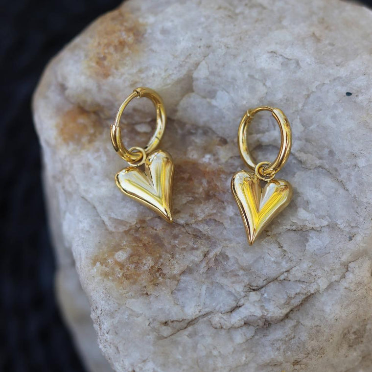 Gold Heart Huggy Earrings (Stainless Steel)