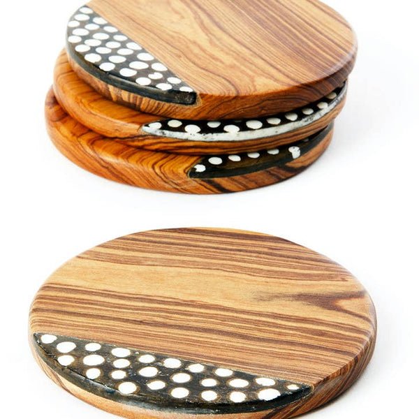 Kenyan Wild Olive Wood Coaster Set