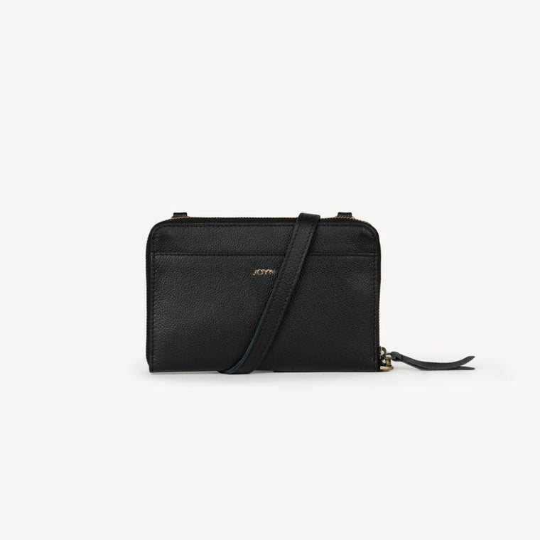 Pebbled Leather Crossbody Wallet- Black