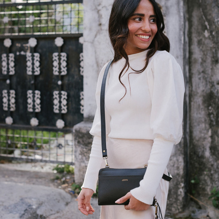 Black Leather Crossbody Wallet- LAST ONE!