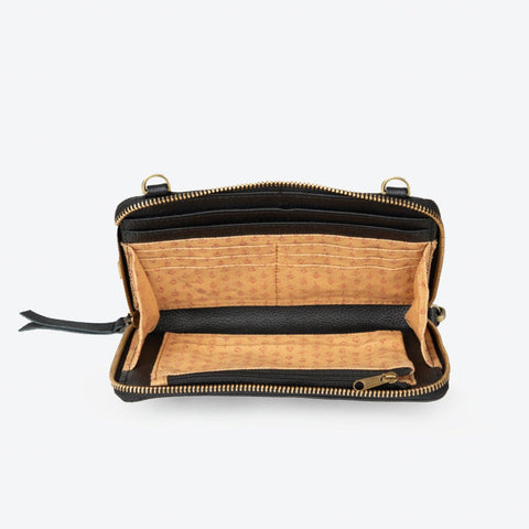 Black Leather Crossbody Wallet