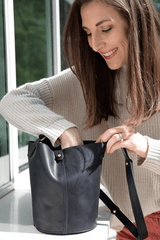 Leather Bucket Bag- Black