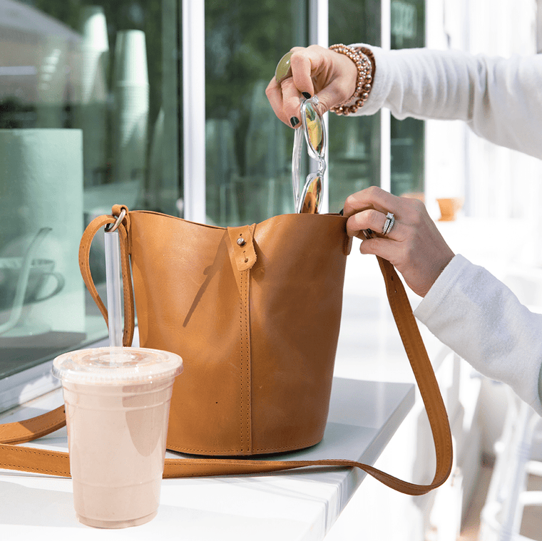 Leather Bucket Bag- Caramel