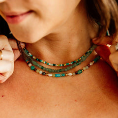 Sunlit Shore Necklace- Turquoise + Freshwater Pearl