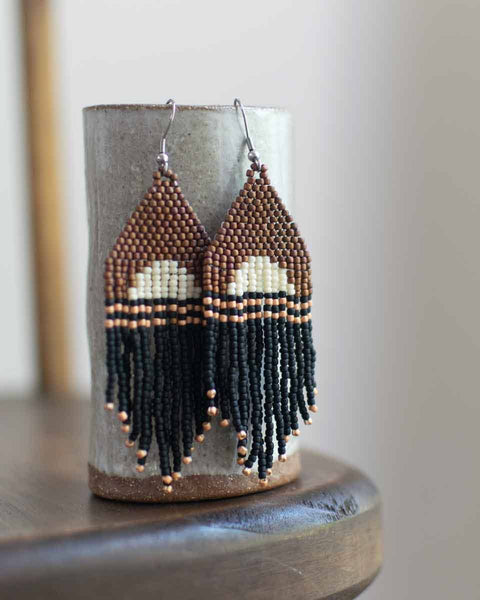 Beaded Fringe Earrings- Noche