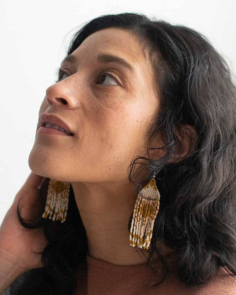 Beaded Fringe Earrings- Bright Sun