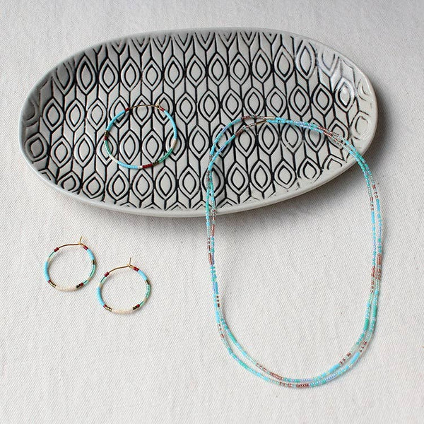 Turquoise Beaded Hoop Earrings- Small