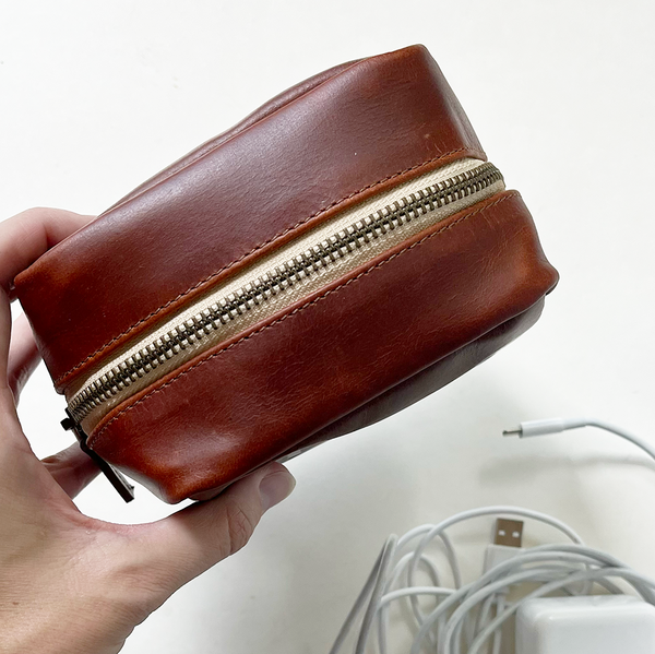 Chestnut Leather Mini Dopp Kit- INSIDER SPECIAL!