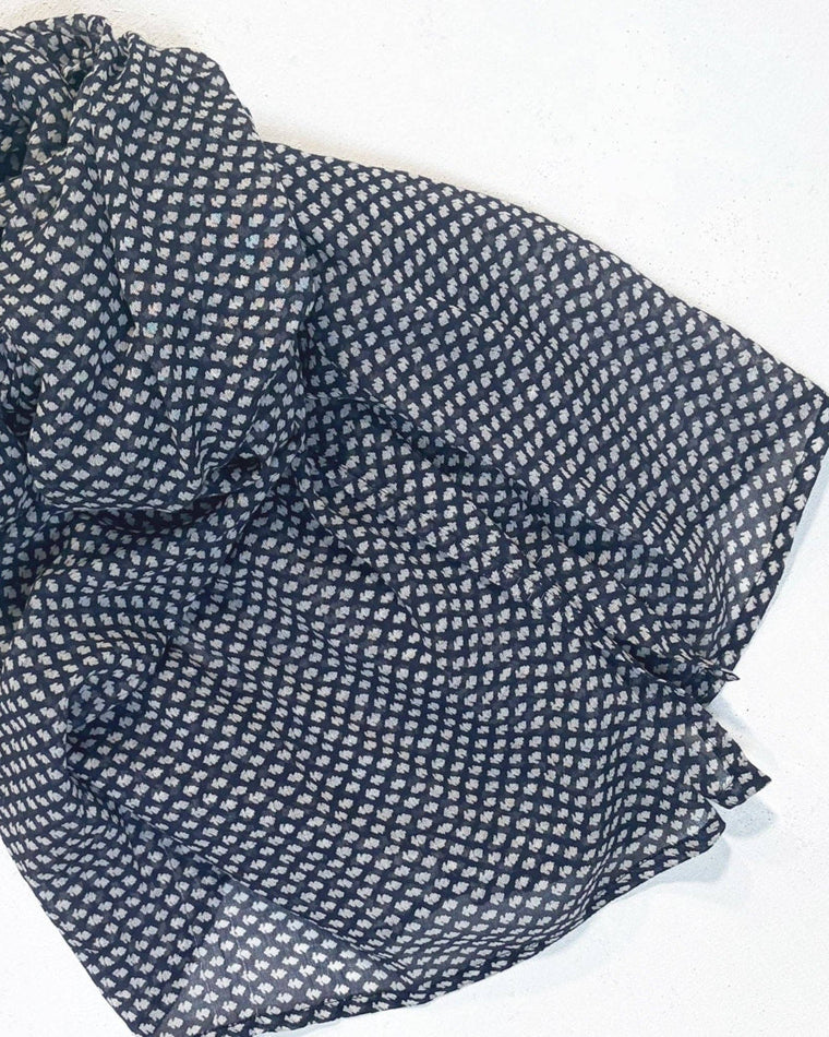 Adeline Navy Block Printed Scarf