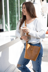 Leather Bucket Bag- Caramel