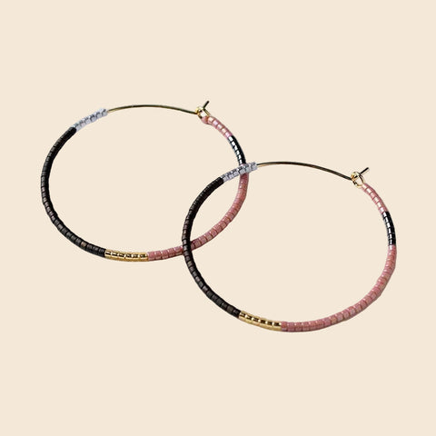Color Block Beaded Hoops- Large