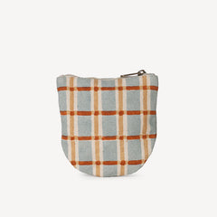 Plaid patterned pouch on a white background