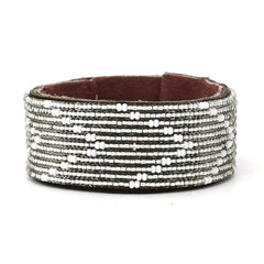 Beaded Leather Cuff Bracelets- Silver