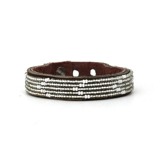 Beaded Leather Cuff Bracelets- Silver