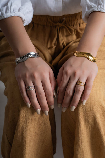 Gold Bamboo-Textured Ring
