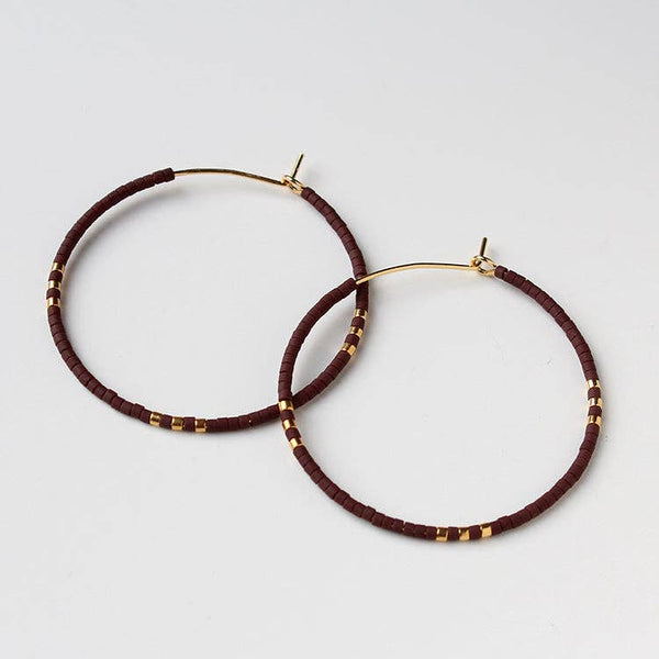 Espresso Beaded Hoop Earrings- Large