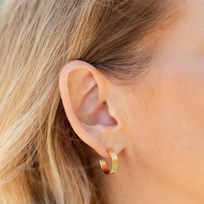 Gold Grooved Hoops
