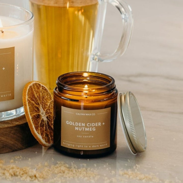 Golden Cider + Nutmeg - Mini Amber Jar Soy Candle