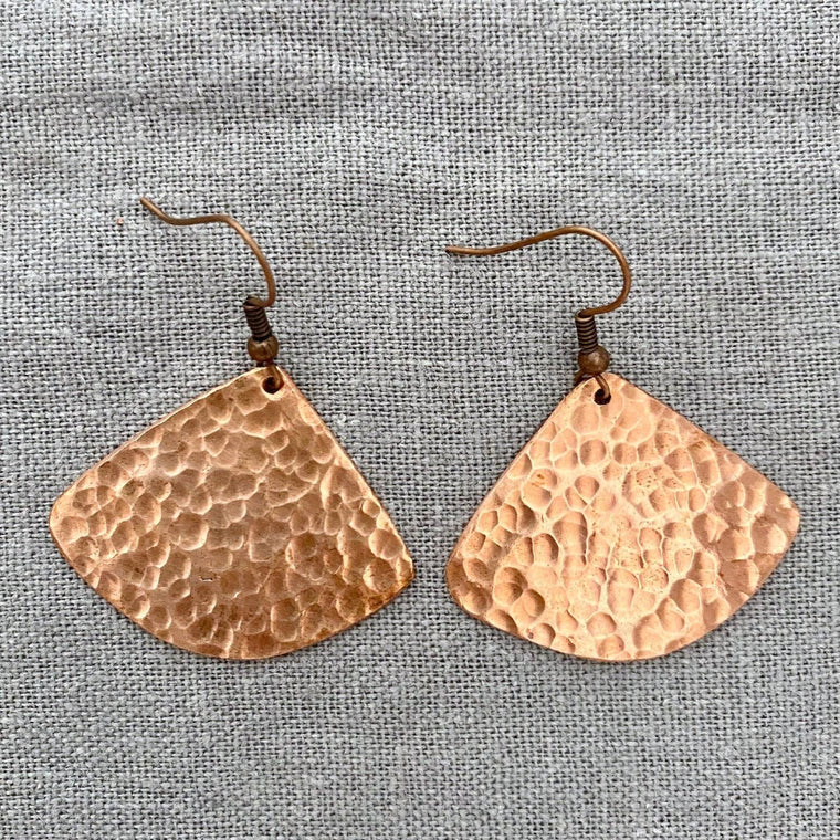 Hanging Copper Patina Fan Earrings