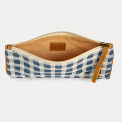 Block Print Pencil Pouch - Indigo Gingham