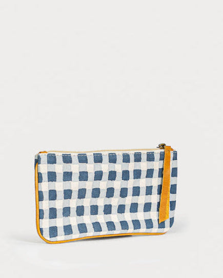 Indigo Gingham Block Print Pouch - SALE!