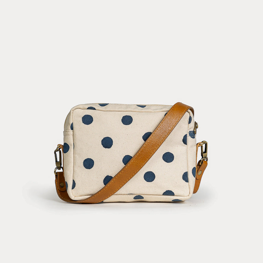 Block Print Camera Bag- Indigo Dot