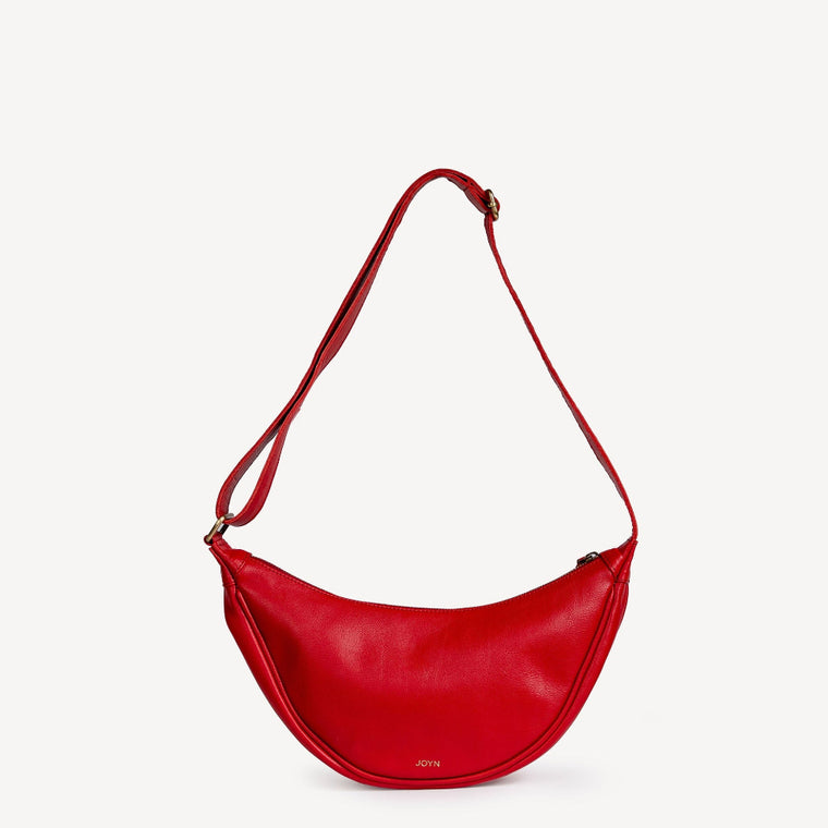 Leather Moon Sling Bag- Red