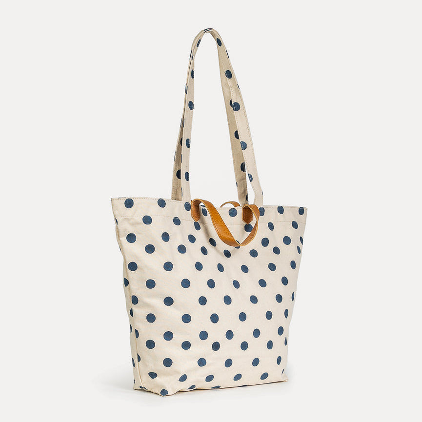 Carryall Block Print Tote- Indigo Dot