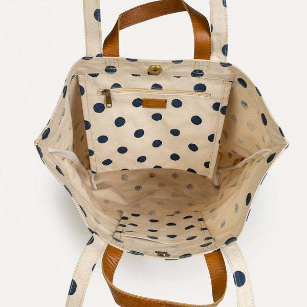 Carryall Block Print Tote- Indigo Dot