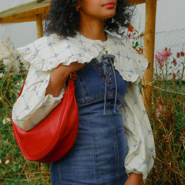 Leather Moon Sling Bag- Red