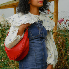 Leather Moon Sling Bag- Red