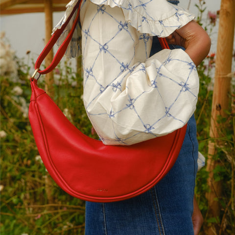Leather Moon Sling Bag- Red