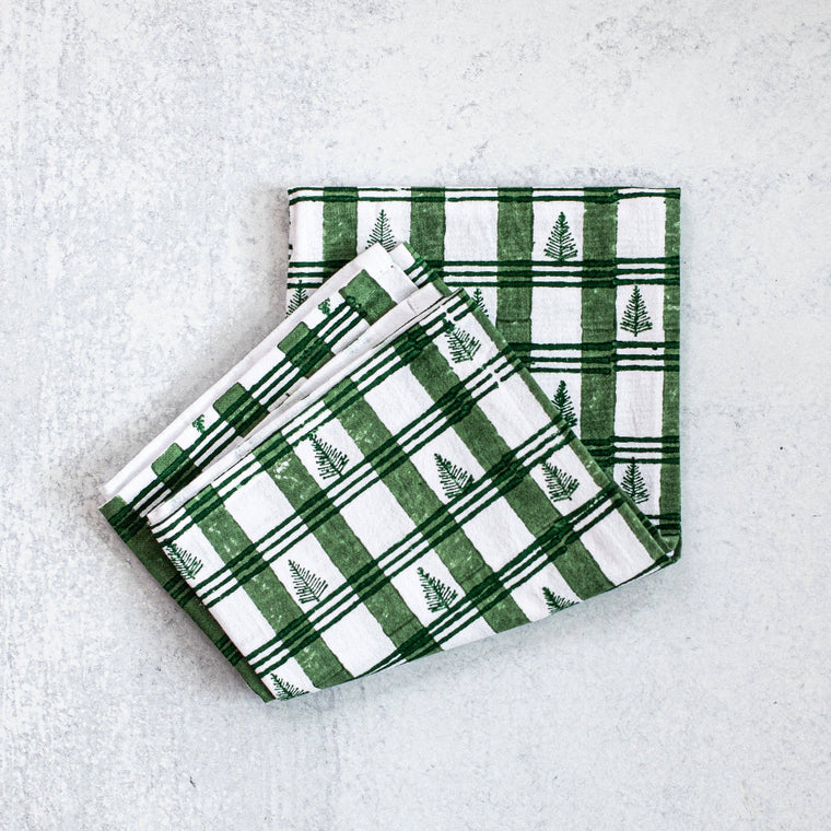 Tea Towel - Plaid Trees, Evergreen & Sage