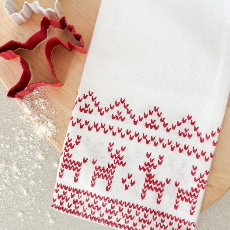 Tea Towel - Reindeer Sweater, Red